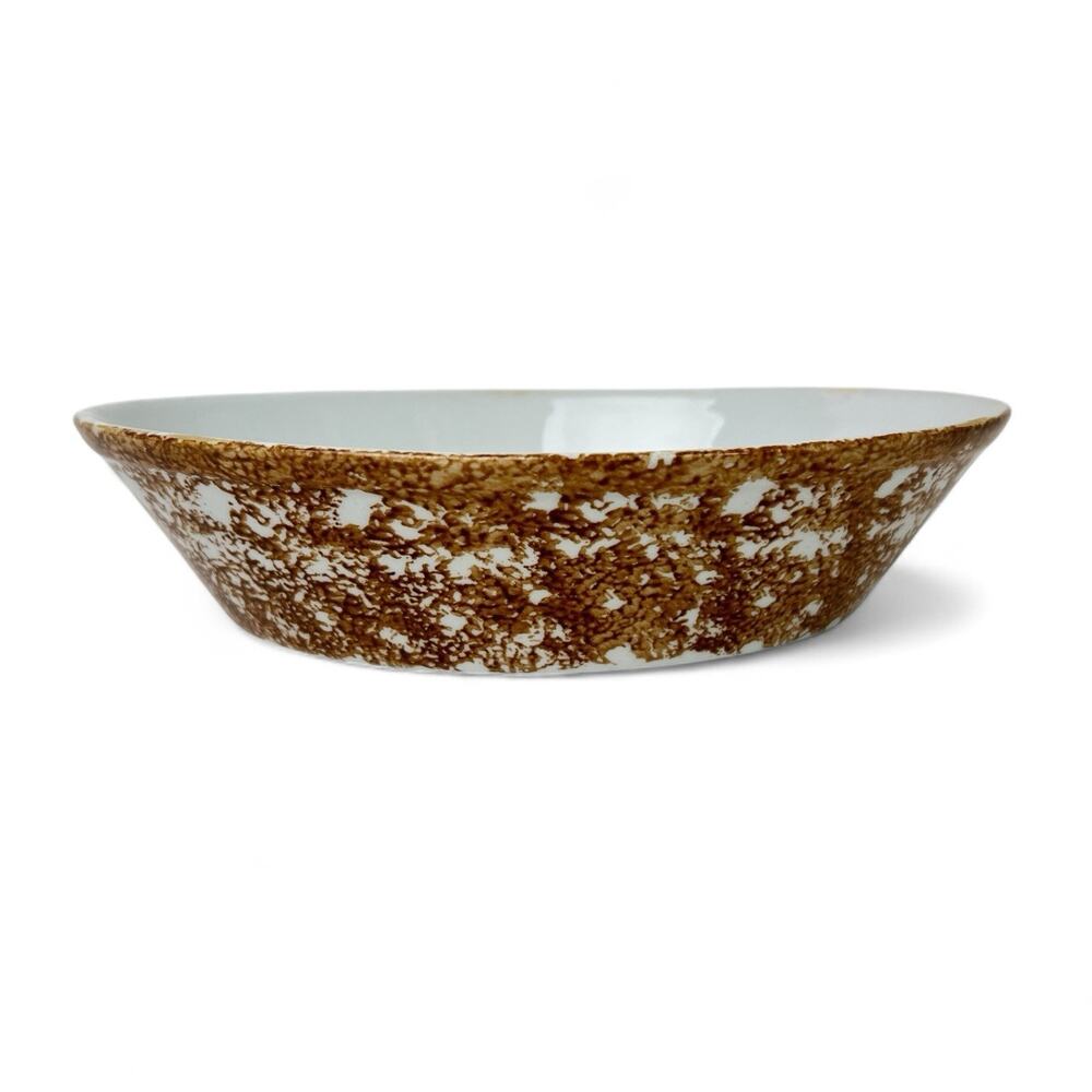 Arabia Finland Spongeware Serving Bowl MCM Oval Brown Oven Baking Dish Vintage